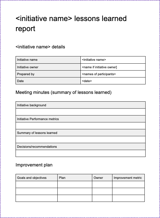 Lessons Learned Report Template