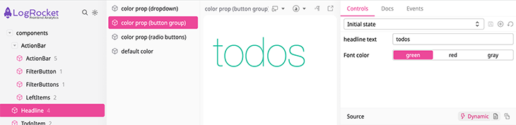 Selecting the color with a button group control 