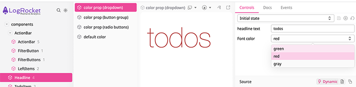Selecting a color from the dropdown control