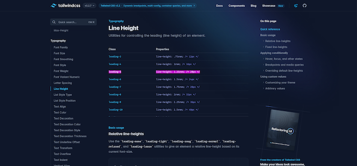 Specify Tailwind CSS Line Height Class