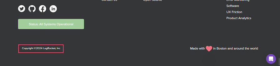 LogRocket Website Footer With Copyright Notice Links Highlighted