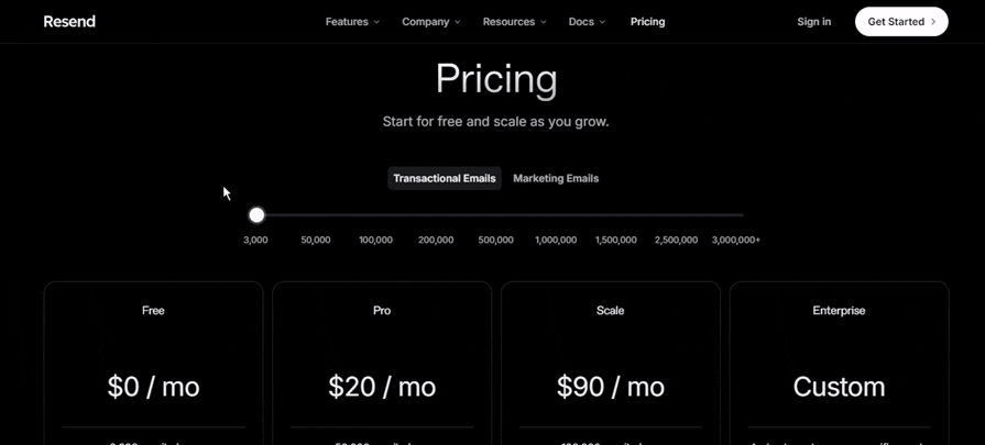 Resend's Interactive, User Focused Comparison Feature