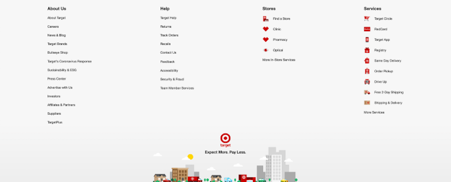 Target Website Footer Demonstrating Good White Space Usage