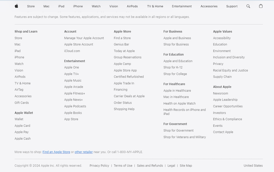 Apple Website Footer Example