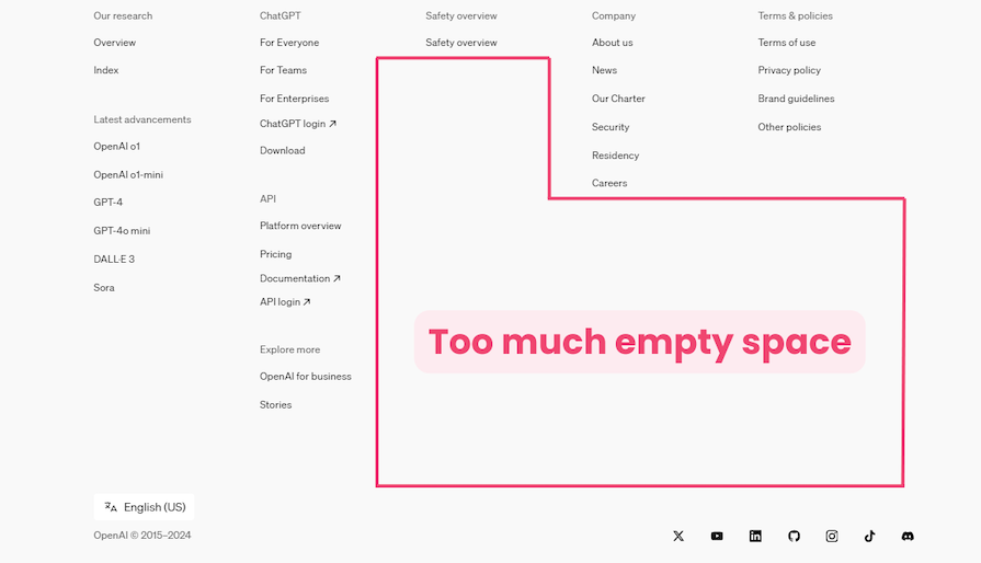 Open Ai Website Footer With Excess White Space Highlighted