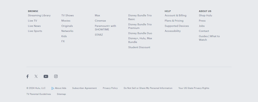 Hulu Website Footer