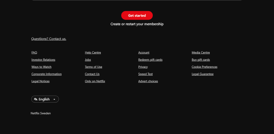 Netflix Website Footer