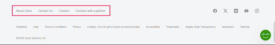 Cisco Website Footer With Relevant Links Highlighted