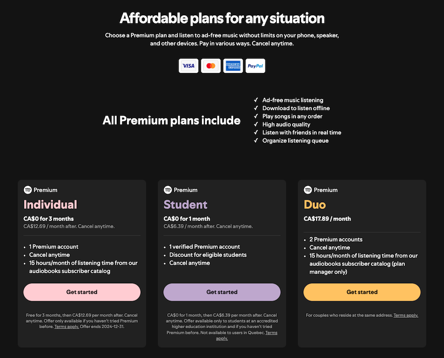 Spotify Premium Plan Comparison Feature Example