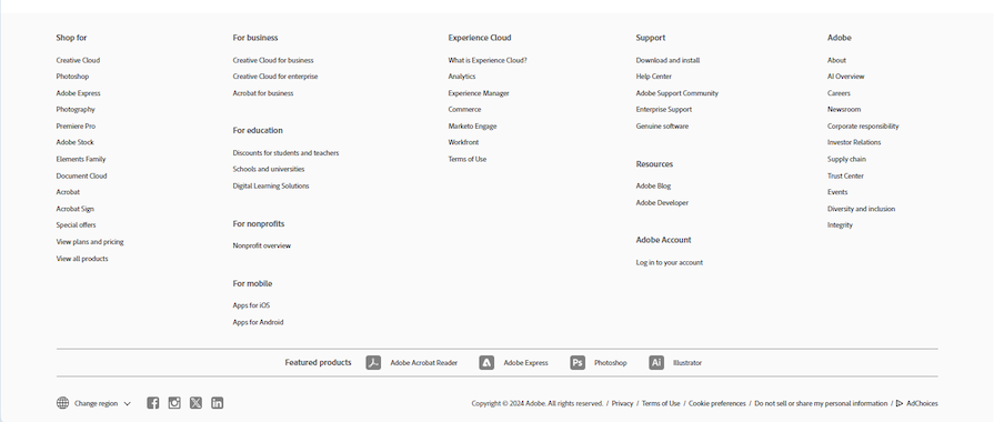 Adobe Website Footer Example