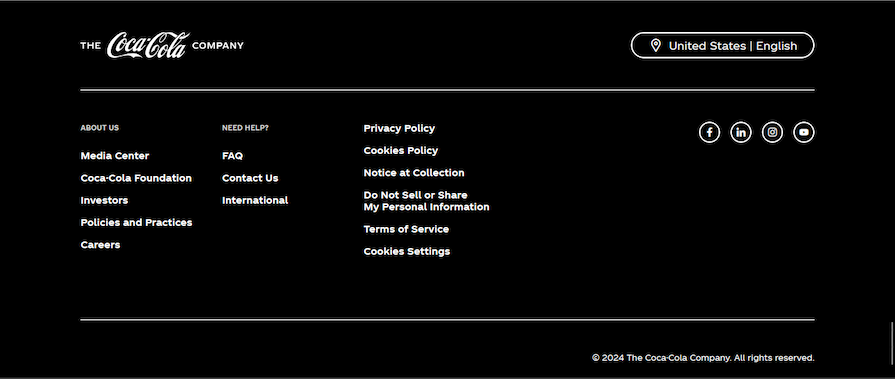 Coca Cola Website Footer Example