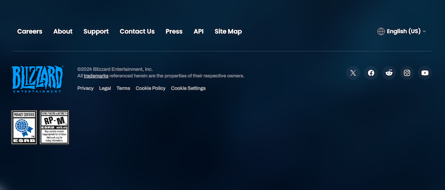 Blizzard Entertainment Website Footer Example