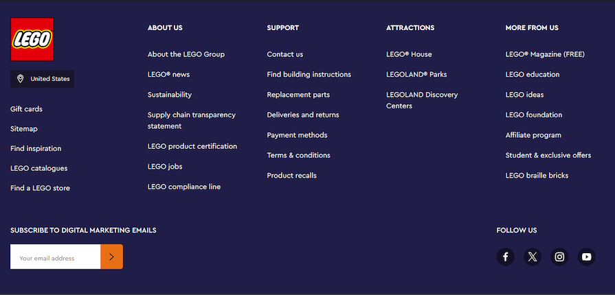 Lego Website Footer Example