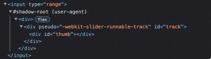 Chrome Developer Tools With Shadow Dom View Enabled To Show Range Input Type Sub Component Elements