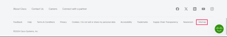 Cisco Website Footer With Link To Sitemap Highlighted
