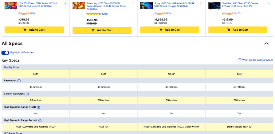 Example Of Visually Highlighting Differences Between Best Buy Products