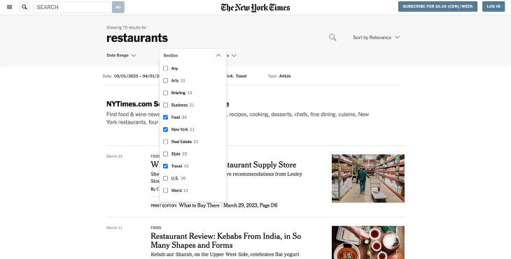The New York Times Restaurants Results