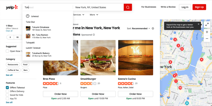 Yelp Search and Map Page