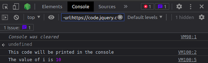 JavaScript Code Example Console Log Output