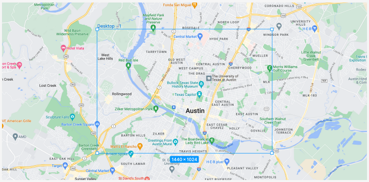 Google Map View of Austin, Texas