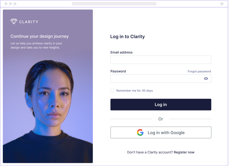 Clarity Login Screen Marketing Version