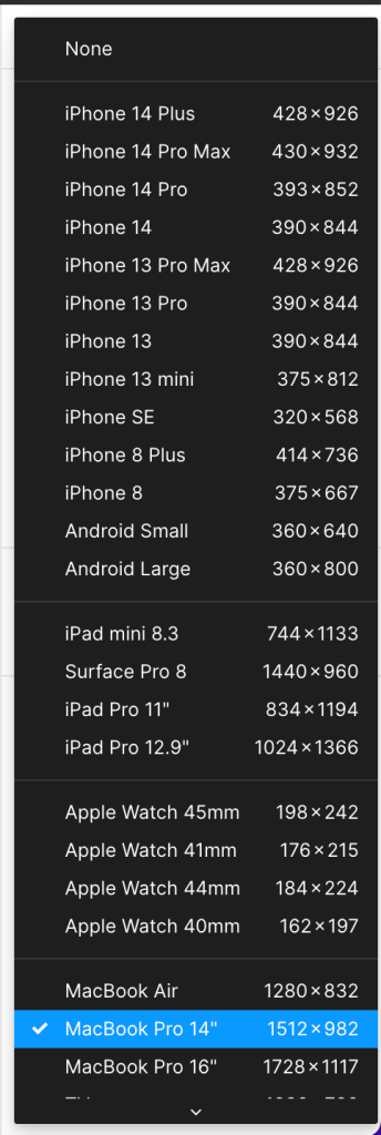 Devices Dropdown in the Prototype Panel
