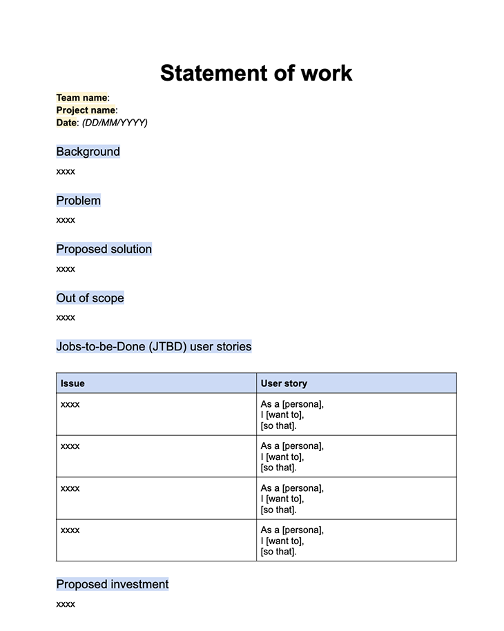 Statement Of Work Template