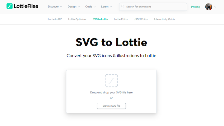 SVG Lottie Conversion Page