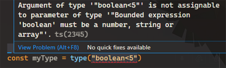 A type error thrown in VS Code because of a typo in the definition