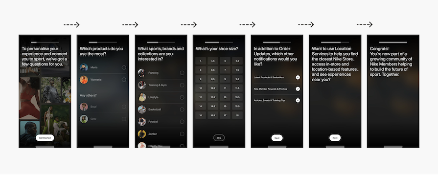 Staged Disclosure Example: Nike Step By Step Onboarding Process