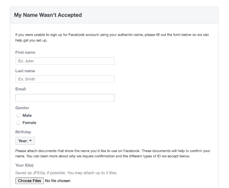 Facebook example accept different names