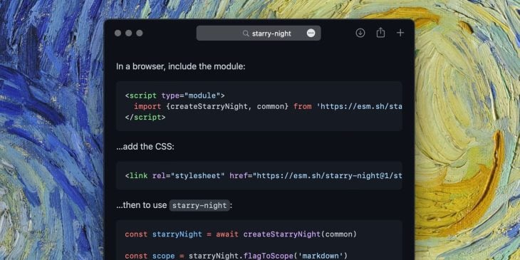 Screenshot Of Github Repo For Starry Night Syntax Highlighting Library