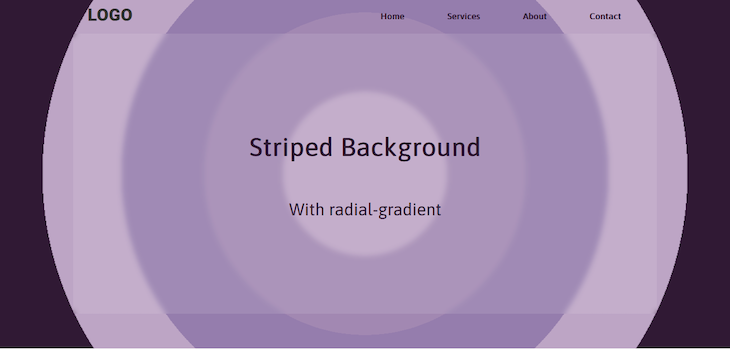 Circular Striped Background Originating From Center With Stripes In Varying Shades Of Purple Using Css Radial Gradient