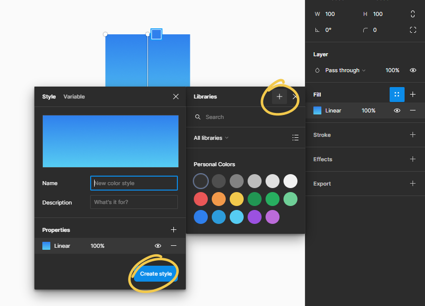 Figma Menu for Creating a Color Style