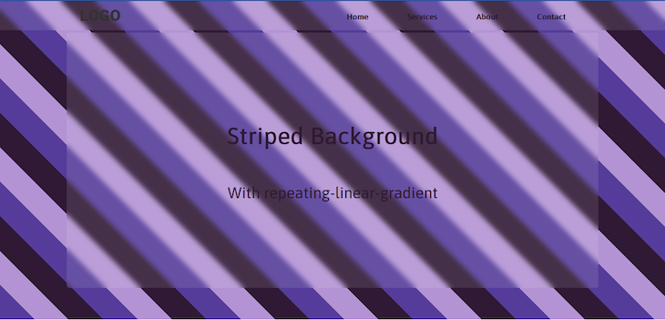 Tricolor Striped Background With Alternating Light Purple, Darker Purple, And Darkest Purple Stripes Angled At Forty Five Degrees With Css Linear Gradient