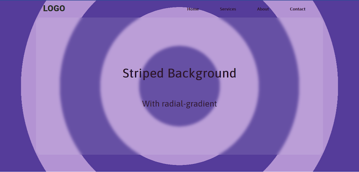 Circular Striped Background Originating From Center With Alternating Dark And Light Purple Stripes Using Css Radial Gradient