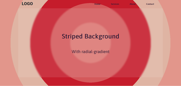 Circular Striped Background Originating From Center With Mix Of Red And Pink Stripes In Various Shades Using Css Radial Gradient