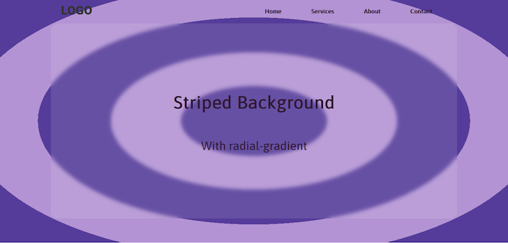 Horizontally Elliptic Striped Background Originating From Center With Alternating Dark And Light Purple Stripes Using Css Radial Gradient