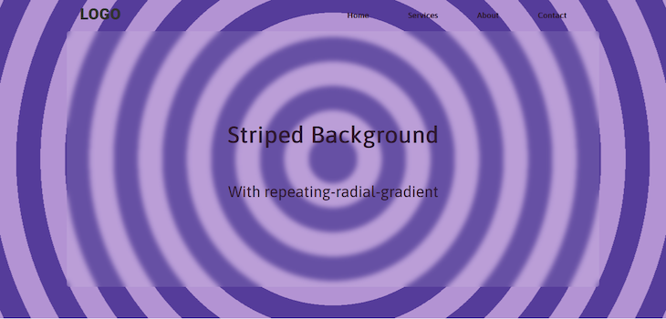 Circular Striped Background Originating From Center With Alternating Light And Dark Purple Stripes Using Css Repeating Radial Gradient