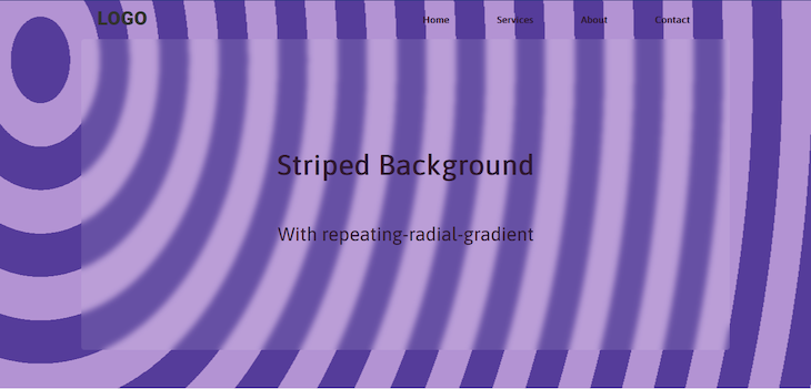 Elliptic Striped Background Originating From Center And Stretching Towards Closest Corner With Alternating Light And Dark Purple Stripes Using Css Repeating Radial Gradient