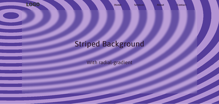 Elliptic Striped Background Originating From Center And Stretching Towards Farthest Corner With Alternating Light And Dark Purple Stripes Using Css Repeating Radial Gradient