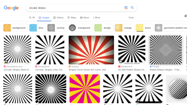 Google Search Results Page For Term Circular Stripes Showing Examples Of Conic Stripes Rotating Around A Central Point Of Origin