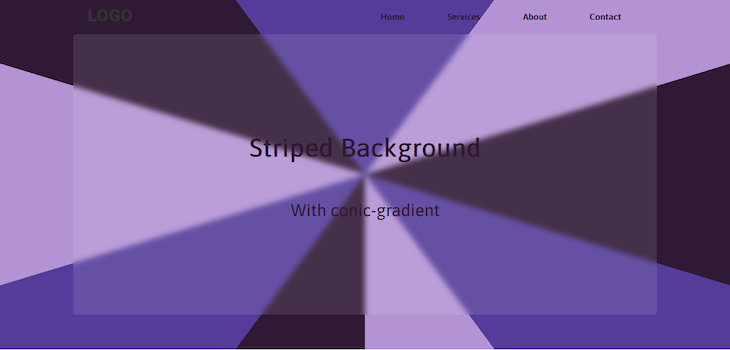 Tricolor Purple Striped Background With Conic Stripes Rotating Around Central Point Of Origin Using Css Conic Gradient