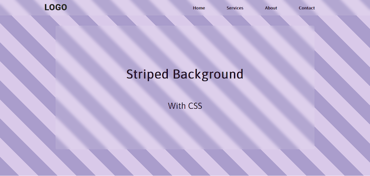 Slightly Transparent Css Striped Background With Alternating Light and Dark Purple Stripes Angled At Forty Five Degrees
