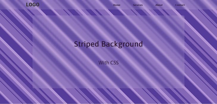Slightly Transparent Css Striped Background With Alternating Light and Dark Purple Stripes Angled At Forty Five Degrees With Second Layer Using Repeating Linear Gradient To Create A Unique Css Striped Background Pattern