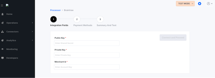 Step To Connect Braintree To Hyperswitch By Providing Keys And Merchant Id