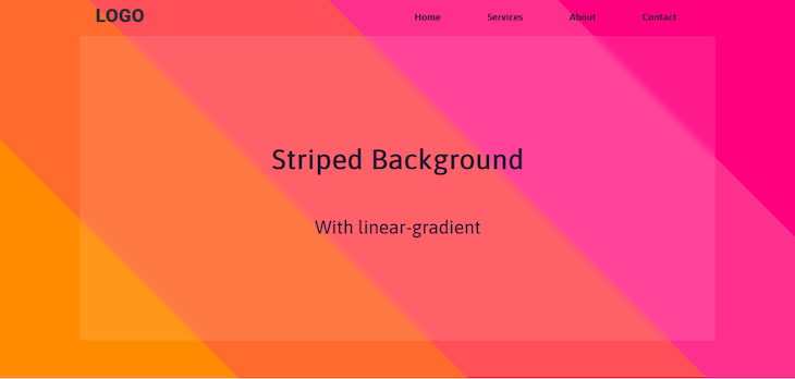 Striped Background Using Css Linear Gradient With Stripes Angled At Forty Five Degrees And Going From Orange Stripes At Left To Pink Stripes At Right