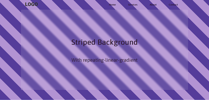 Thinner Striped Background With Alternating Light and Dark Purple Stripes Angled At Forty Five Degrees With Css Repeating Linear Gradient