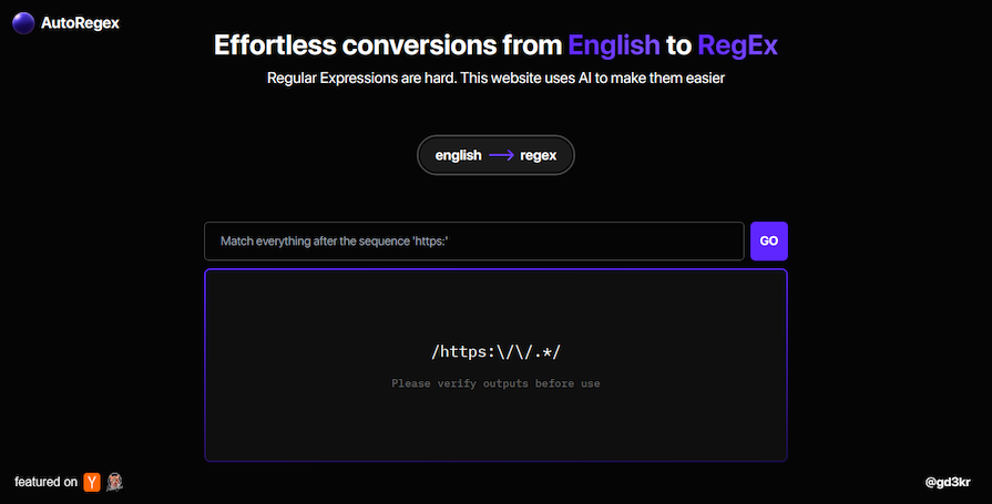 Autoregex Ai Tool Homepage Showing Tool Description And Entry Field