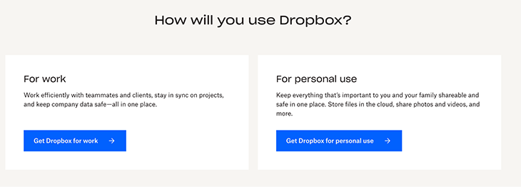 Dropbox CTA Example